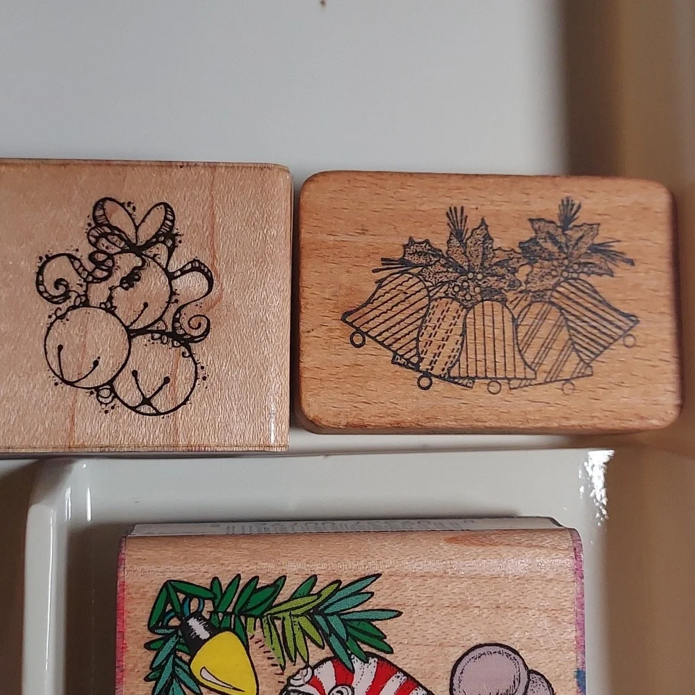 Rubber Stamps Christmas Theme Set Of 10 Holiday Wooden Stamps